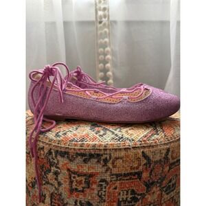 Sparkly Lavender Glitter Lace Up‎ Ballet Flats whimsi fairy glitter y2k boho 9